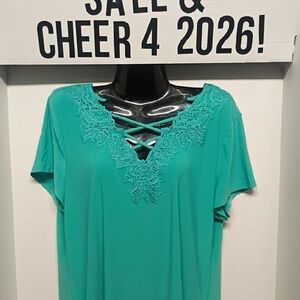 Teal Lace V-Neck Women's Top